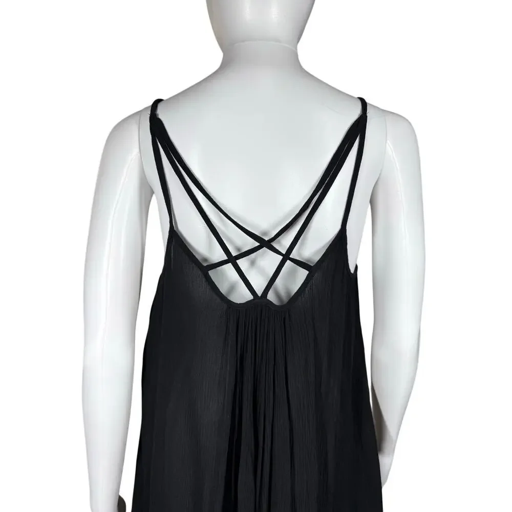 Nordstrom Elan Black Gauzy Strappy Swim Beach Cover Up Slip Dress Size Small